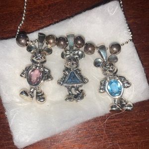 2 Silver Mickey Mouse charms, 1 silver Minnie Mouse charm and necklace